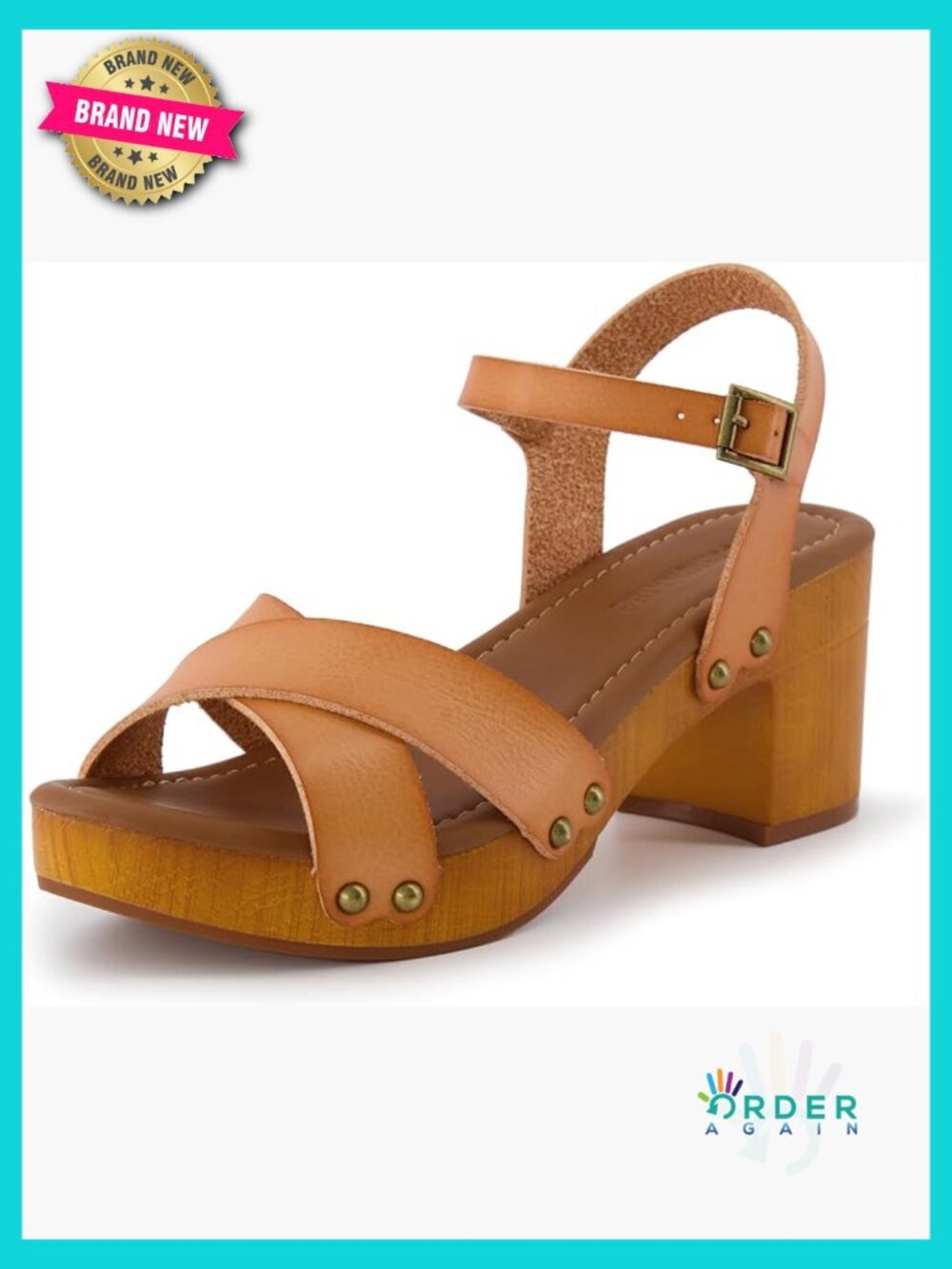 Faux Wooden Heel Platform Sandals Chunky Heels Comfortable Ankle Strap Wedge